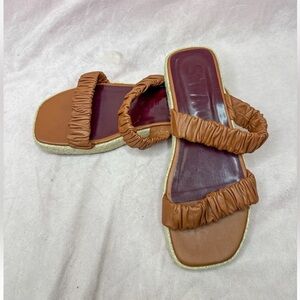 Staud Womens Brown Leather Maya Ruched Slide Sandals Shoes Size 41 EU 10 US